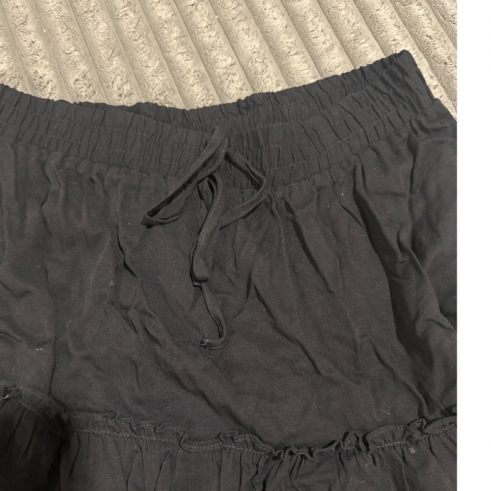 Shinestar Womens Black Tiered Mini Skirt Elastic Waist Ruffle Hem Size Medium